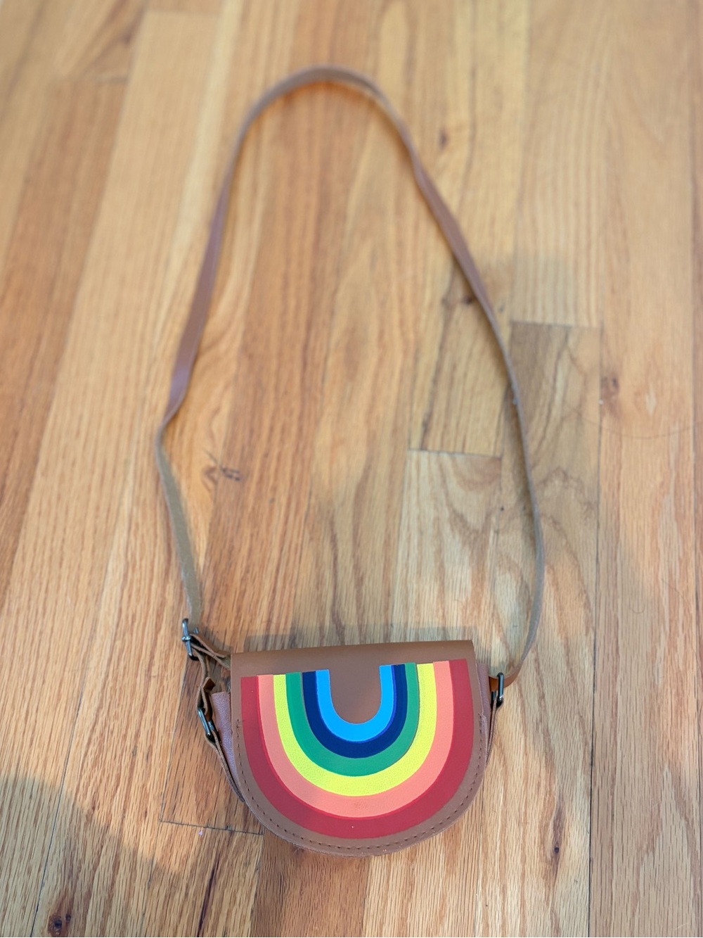 Kids Brown Crossbody Bag with Rainbow Accent
